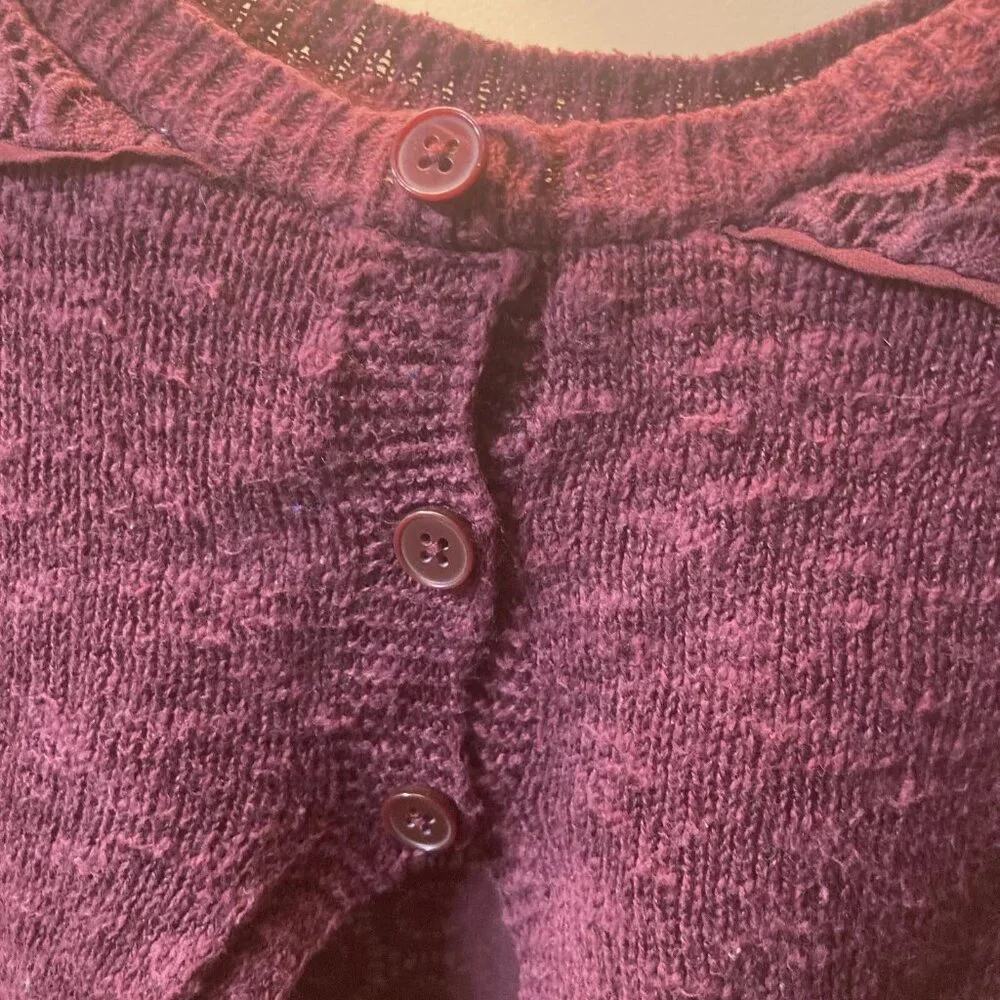 Lucky Brand Burgundy Knit Crochet Lace Sheer Split Back XS